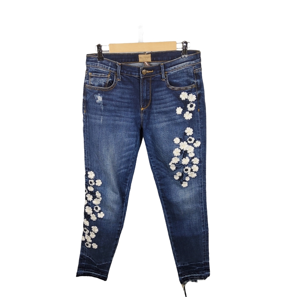 Driftwood Marilyn Mid-rise Floral Embroidered Jeans Blue Size 28